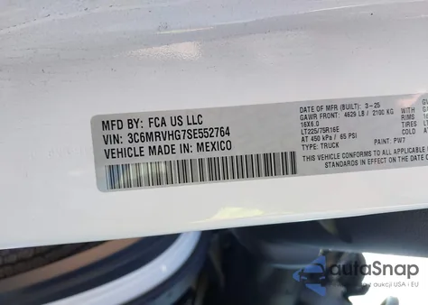 2025 Ram Promaster 3500 Tradesman High Roof 159 Wb W/Pass Seat from USA, damaged, VIN 3C6MRVHG7SE552764